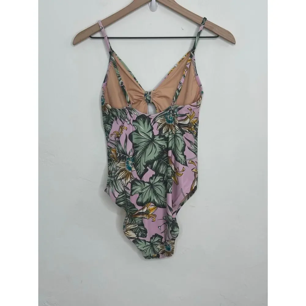 J.Crew Tie Front One Piece Swimsuit Tropical Floral Pink Green Size Small